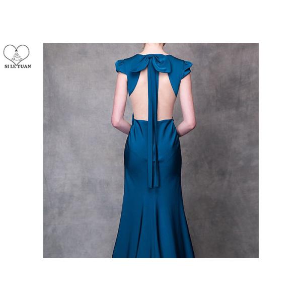 Cyan V Neck A Line Cocktail Dress High Slit Back Hollow Sexy Style With Bowknot