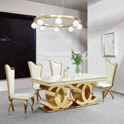 Mesa de jantar de aço inoxidável dourada do mármore de Seater da mesa de jantar 8 da base 40mm