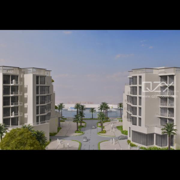 Modèle architectural imprimé en 3D à l'échelle artisanale Doha Les Vagues RéSidence 1/250
