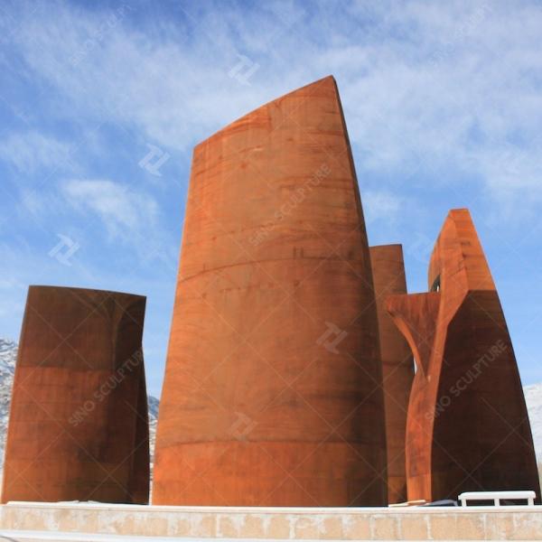 Natureza ao ar livre Escultura de metal enferrujado, Escultura de grande arquitetura de aço corten
