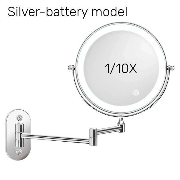 8 Inch Chrome 10x Magnifying Double Side USB Charging Bathroom 3 Color Makeup Mirror lamp(WH-MR-82)