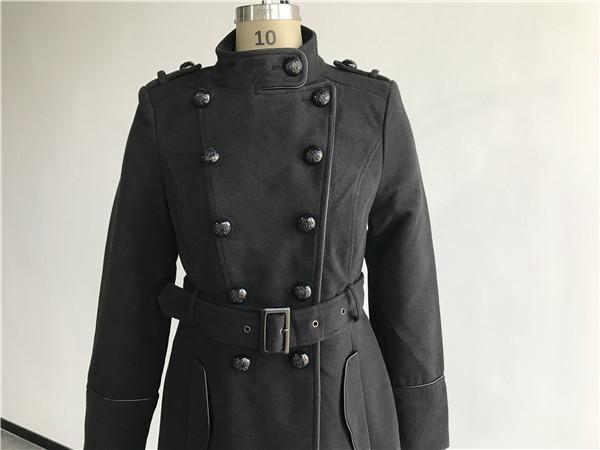 Black Military Coat Ladies Double Breasted Melton Coat With PU Piping TW55641