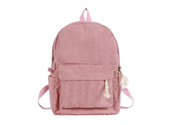 Customized 100% Cotton Backpack Pink Beige Corduroy Back Pack