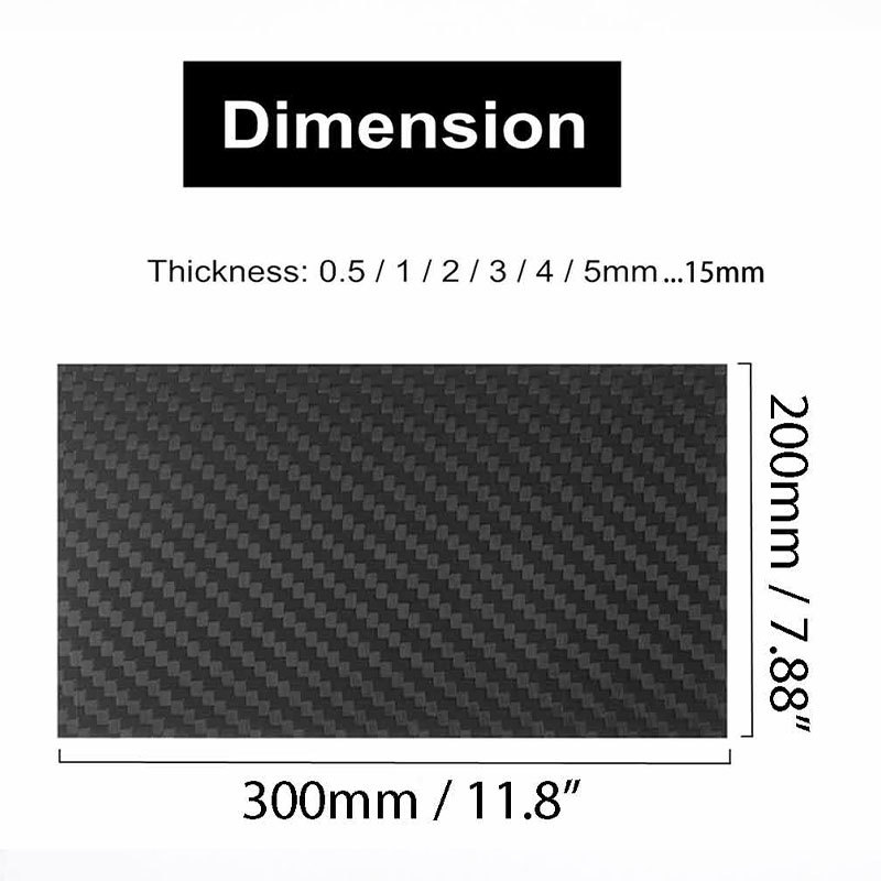 300mm x 200mm Twill Matte Carbon Fiber Plate Sheet High Strength Light Weight
