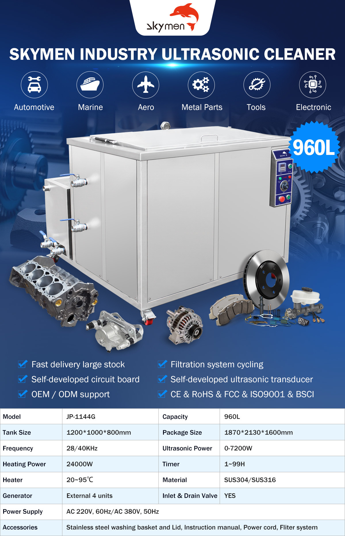 Capacity 1920L Industrial Ultrasonic Cleaner With Drainage Basket
