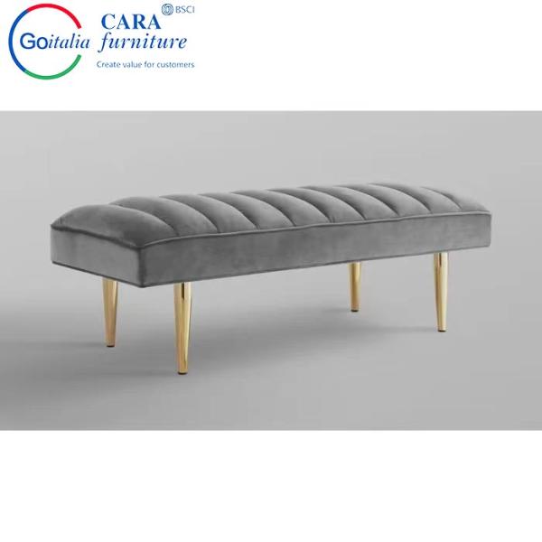 BB2012 Factory Price Gold Metal Leg Grey Fabric Stools And Benches End Of Bed Bench For The Bedroom