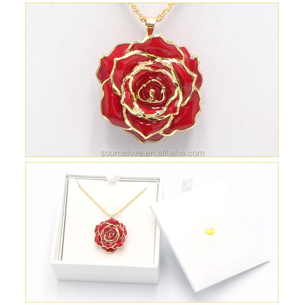 Fashion Necklace Wholesale 24K Gold Trimmed Rose Real Rose Dipped in Gold/Gold Plated Natural Rose Necklace for Birthday Gift