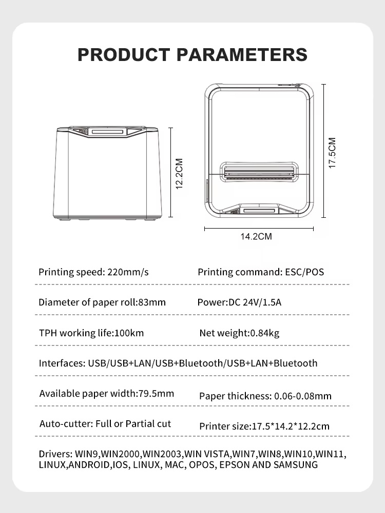 Wholesale 80mm USB Thermal Receipt Printer for Desktop Use for POS Ticket Systems in Supermarkets