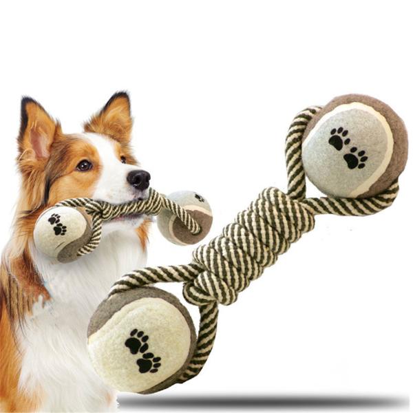 Juguete de cuerda para perros Mediano y grande Dumbbells de juguete Pelota de tenis Canta de algodón Juguete de mascar para perros