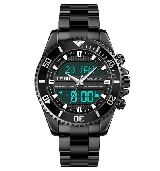azan watch 1896 classic high-end Qibla wristwatch stainless steel case digital watches mens watch