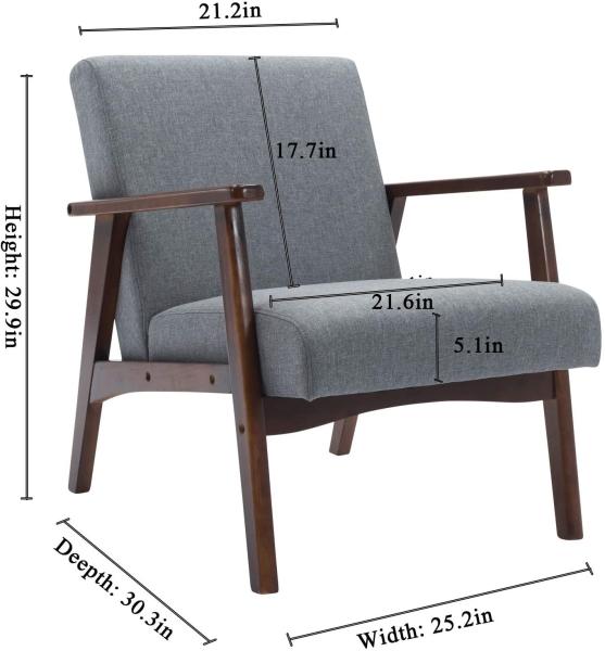 Upholstered Living Room Armchair Linen Accent Chair With Wooden Legs Durable