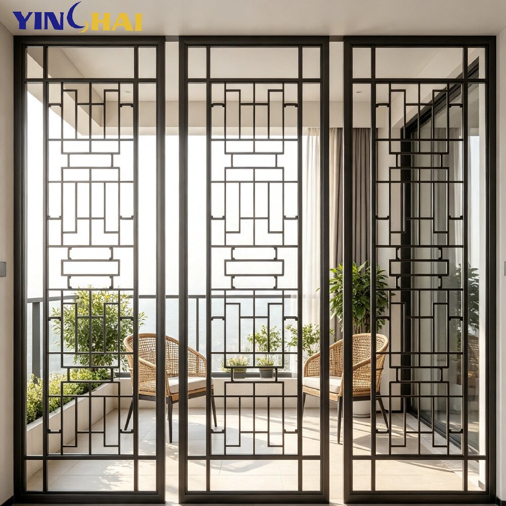 Stainless Steel Geometric Lattice Partition Screen With Chinese Line Design