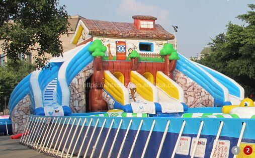 Factory Price Inflatable Custom Land Water Park High Quality PV Inflatable Water Slide with Swimming Pool Water Play Equipment