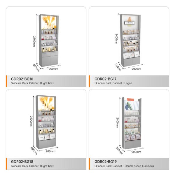 Skincare Display Rack Grey Oiled Wooden Skincare Cabinet With Led Lights For Multi-Functional Shop Counter And  Branded Display Stand