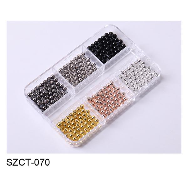 Steel Balls 3D Nail Art Decorations 6 Grid Mixed Metal Round Bead Nail Charms in Bulk
