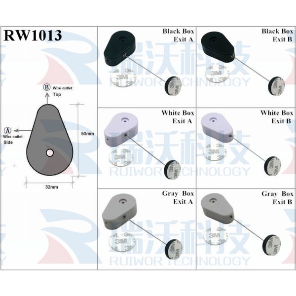 RW1013 Drop-Shaped Retractable Security Tether Plus Dia 30MMx5.5MM Circular Adhesive ABS Block For Advertising Display