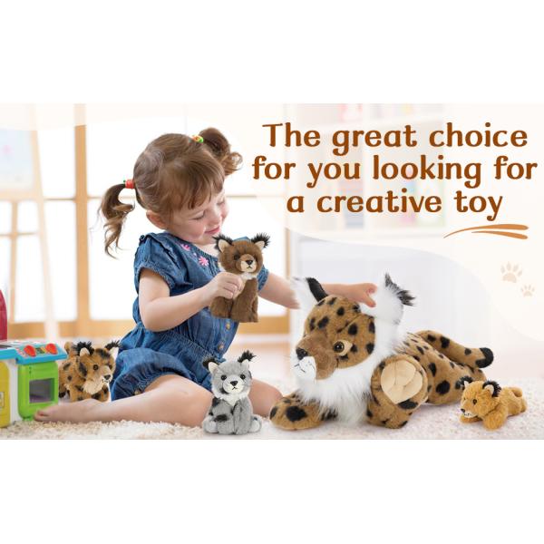 MorisMos 5-Piece Lynx Bobcat Stuffed Animals 18-Inch Soft Polyester Cotton Plush Toys for Kids Perfect Birthday Gift for Boys