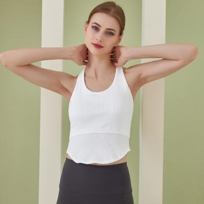 Solid color seamless knitting i-shape fitness vest solid color stripes cover the belly back yoga shirt woman