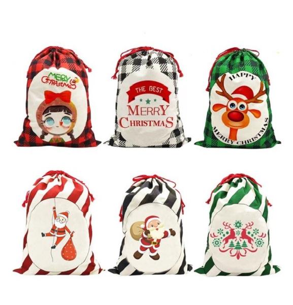 Sacos de Santa Personalizados DIY para Sublimación con Cierre de Cordón para Regalos de Navidad