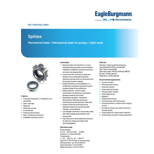 EagleBurgmann Splitex Split Seals Semi Cartridge Mechanical Seal for Pumps