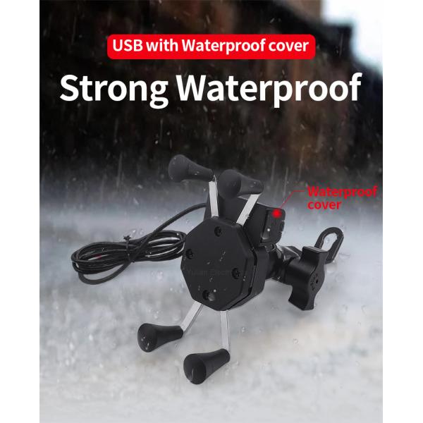 DC5V 2A Nylon Metal Motorcycle Phone Holder With Usb Charger