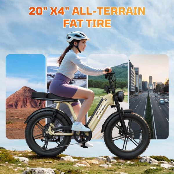 TST Carbon Steel Frame Electric Bike for Adults 250W for Rear Hub Motor 60 Miles Fat Tire Yellow