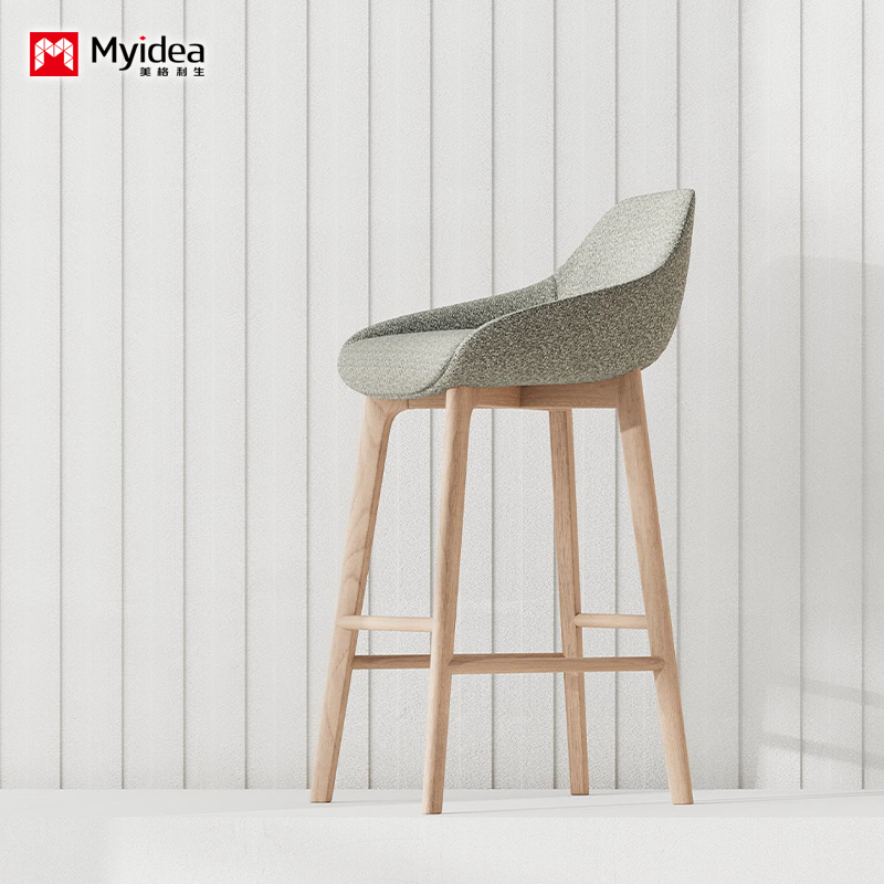 Commercial-Grade Eco-Friendly Fabric Bar Stool with Natural Wood Base Contemporary Design for Cafs Restaurants Boutique Hotels