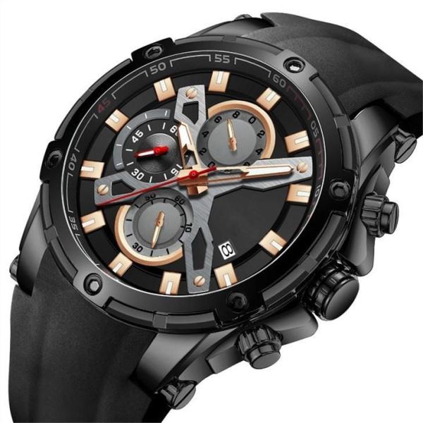 Men'S Casual Alloy Quartz Sport Watches Multifunctional Chrono Silicone 3ATM