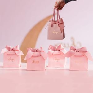 Custom Printed Wedding Jewellery Gift Packaging Shopping Paper Bags With Ribbon