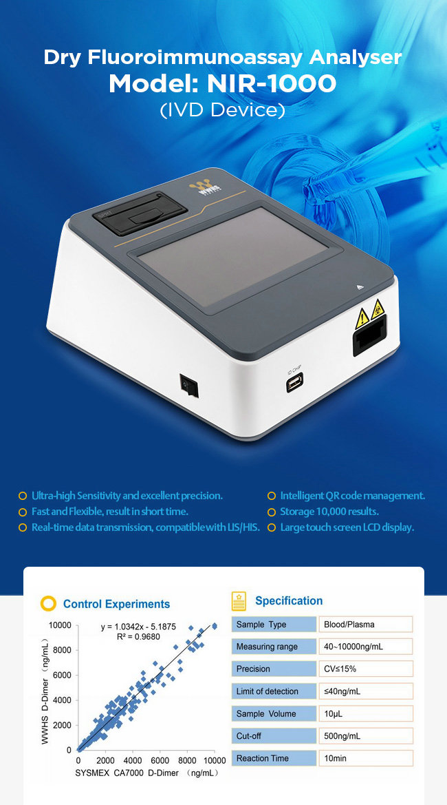 Сухой анализатор Immunoassay флуоресцирования NIR-1000 для обнаружения D-димера сердечного