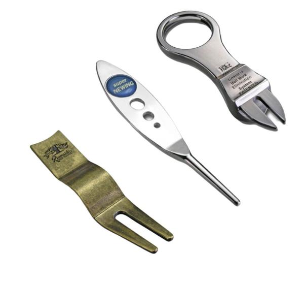 Golf Accessories Factory Wholesale Blank Metal Custom Shape Golf Fork Divot Repair Tool Divot Tools With Ball Marker