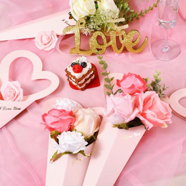 Bouquet de cœur sur mesure fait à la main Aménagement floral Emballage Boîte en papier kraft Sac pour fleur