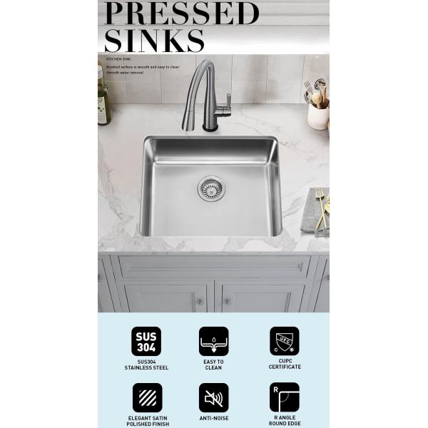 Undermount Stainless Steel 304 Kitchen Sink Single Bowl With Drainer And Sewer Pipe