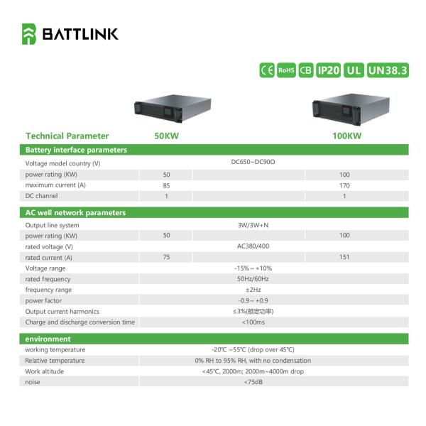 Sistema de conversão de potência por inversor de 50 kW a 100 kW para sistema de armazenamento de energia por bateria de lítio
