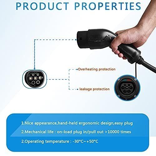 Aluminum Alloy 32A Type 2 To Type 2 EV Cable With Silver Plated Connector Contact