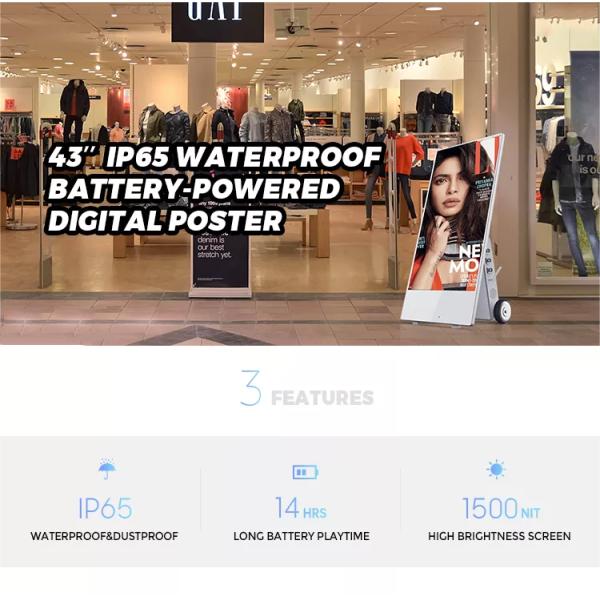 43inch Outdoor Digital Poster Kiosk Waterproof Touch Screen Battery Powered 24V 1500nits