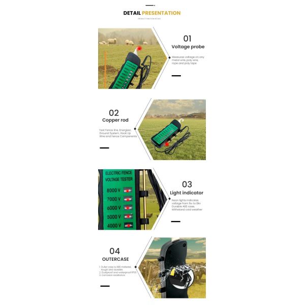 Wuxi Imhoo Electric Fence Tester 1000V to 8000V Pulse Voltage Measurement Fence Controllers for Electric Fencing Equipment