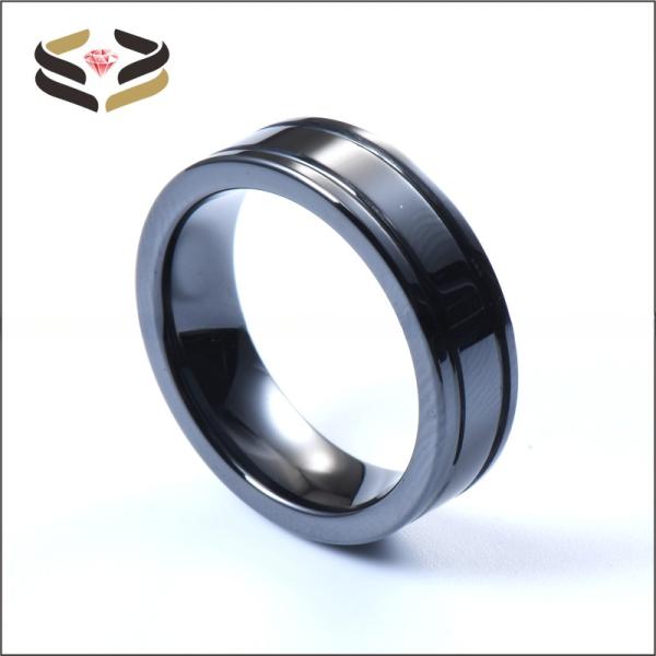 Bandas de boda de cerámica negra geométrica con doble ranura de 6 mm para hombres mujeres