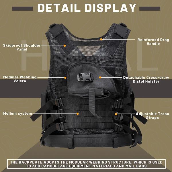 Sports Vest Equipment Security Vest Training Vest Adjustable Lightweight Vest for Law Enforcement Guard Hunting