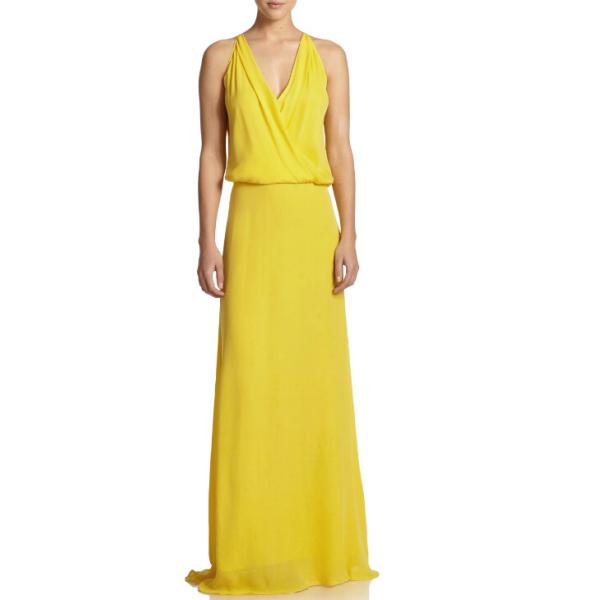 Women Yellow Chiffon V Neck Floor Length Evening Dress