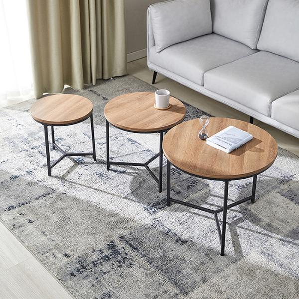 Living Room Small Brown Round Nesting Coffee Table Set Furniture