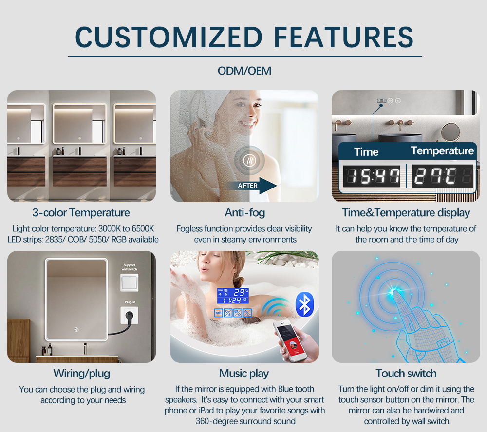 Modern White Integrated Alumimum Frame Defogger Bathroom Dimming Led Light Mirror