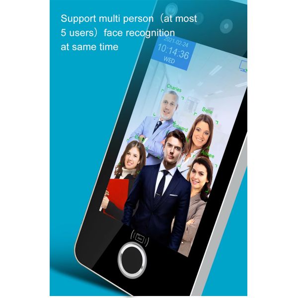 5-Inch Touch Screen Biometric Time Attendance Machine Night Vision Temperature Measurement Two-Way Audio