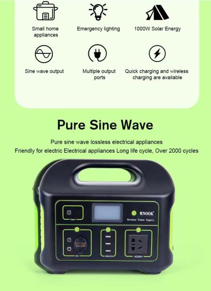 500Wh LiFePo4 Battery Home Energy Storage Solar Charging 1000W Portable Power Station