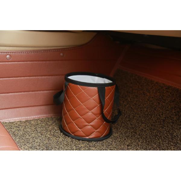 Mini Brown Leather Waste Bin , Car Garbage Bin Custom Logo 15 * 15 * 17CM