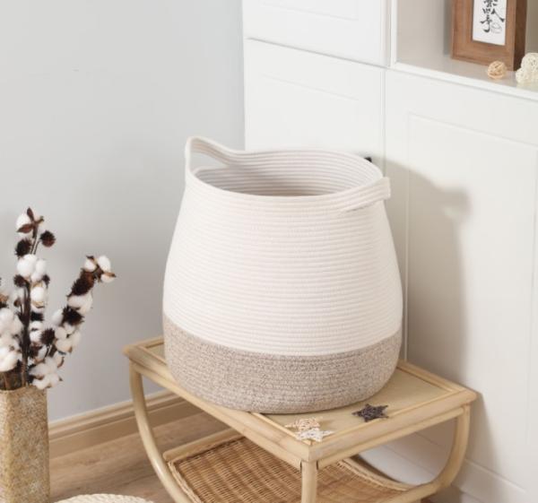 Handmade Eco Friendly Christmas Gift Storage Cotton Rope Woven Laundry Basket For Kid Clothes Toys