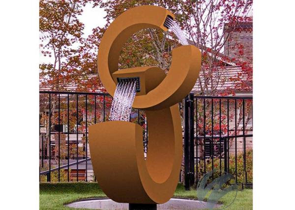 Modern Rusty Corten Steel Water Feature Garden Fountain 2C Shape
