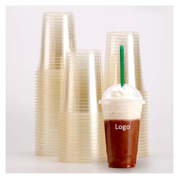 PET PLA Plastic Cups With Lids 100% Biodegradable Transparent Cold Food 16oz