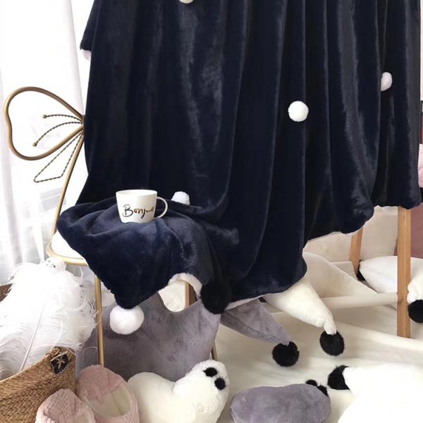 Warm PV Fleece Faux Fur Blanket , Luxury Faux Fur Throw Blanket With Ball Edge