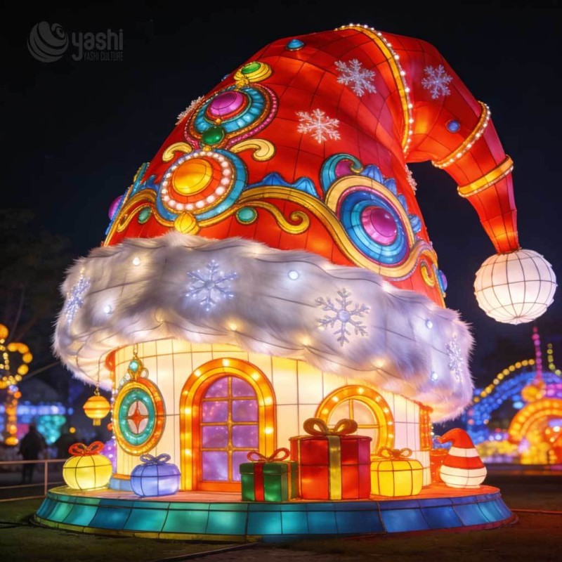 Giant Santa Hat Arch Light Sculpture, Custom Outdoor LED Christmas Arch Lantern for Festival Light Show